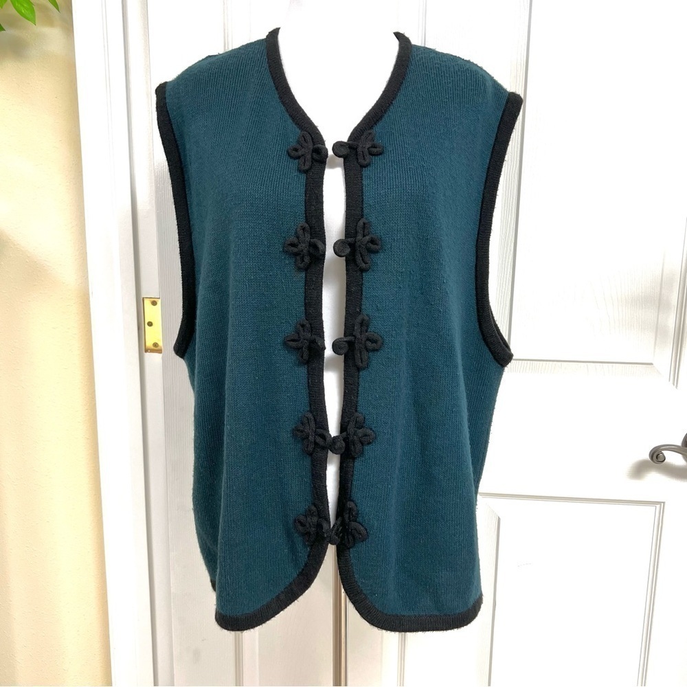 Vintage 80’ TALLY HO Asian style Vest Gilet sweater women’s size XL green